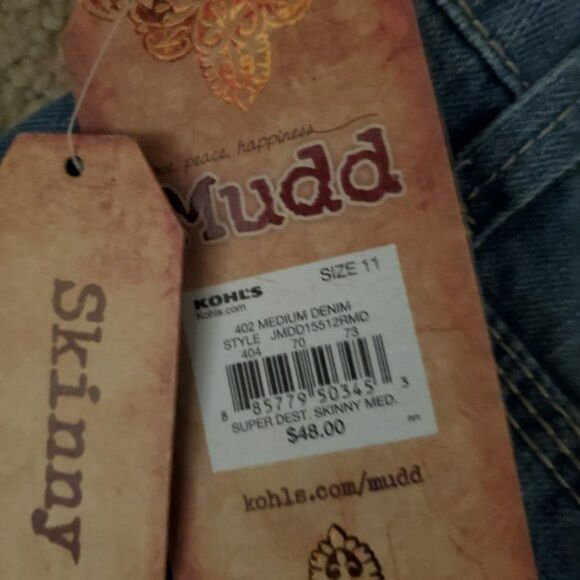 NWT LOVE, PEACE, HAPPINES, MUDD Size 11 skinny jeans - Picture 4 of 8